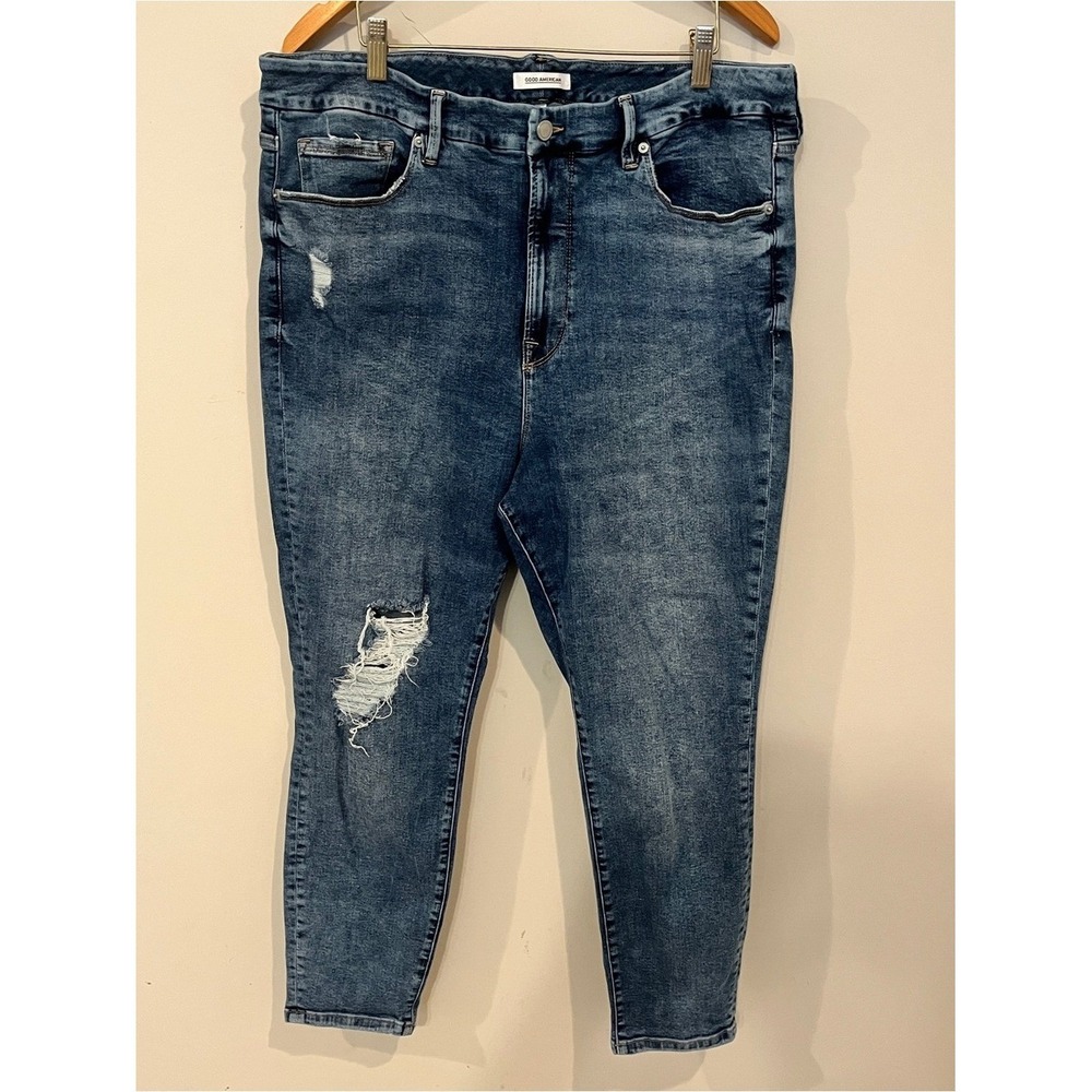 Good American Good Legs Crop Jeans Skinny Distressed Blue 20 High Rise Denim